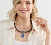 American West Black Leather Magnetic Necklace, Gem & Pendant